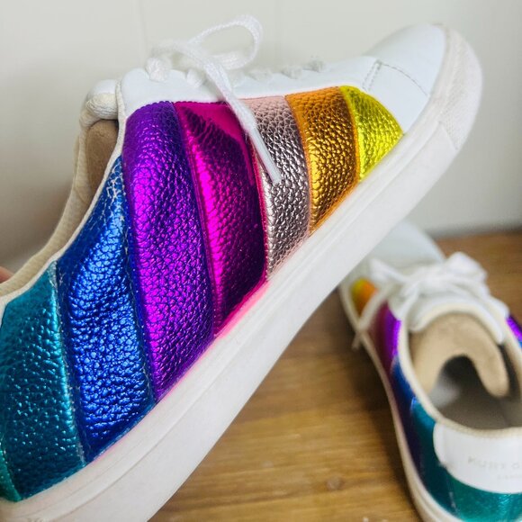 Kurt Geiger London Lane Stripe Sneakers Metallic Multi Rainbow 36 Women's 5 NEW - Picture 7 of 8